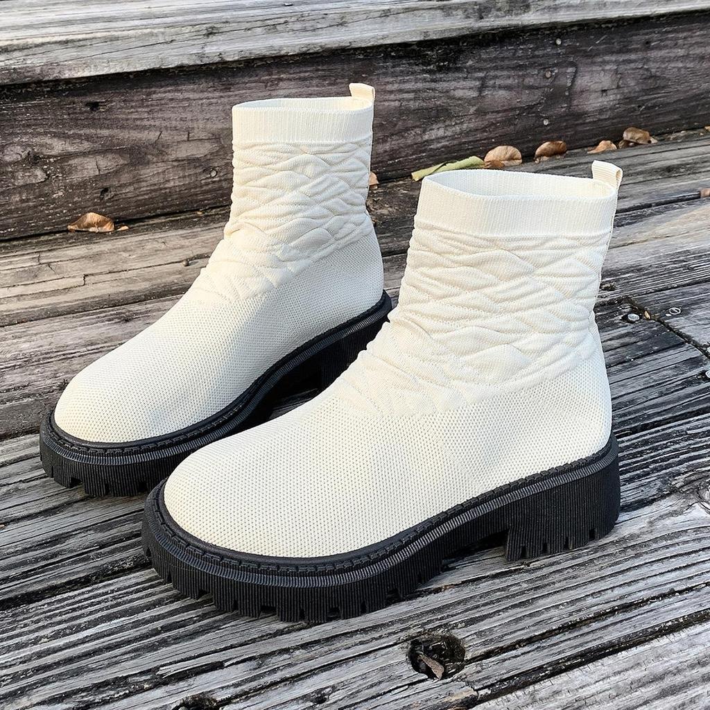 Spring Plus-size Fashion Boots Women's New Stretch Fly Knit Platform Socks Boots Casual Low-top Martin Boots