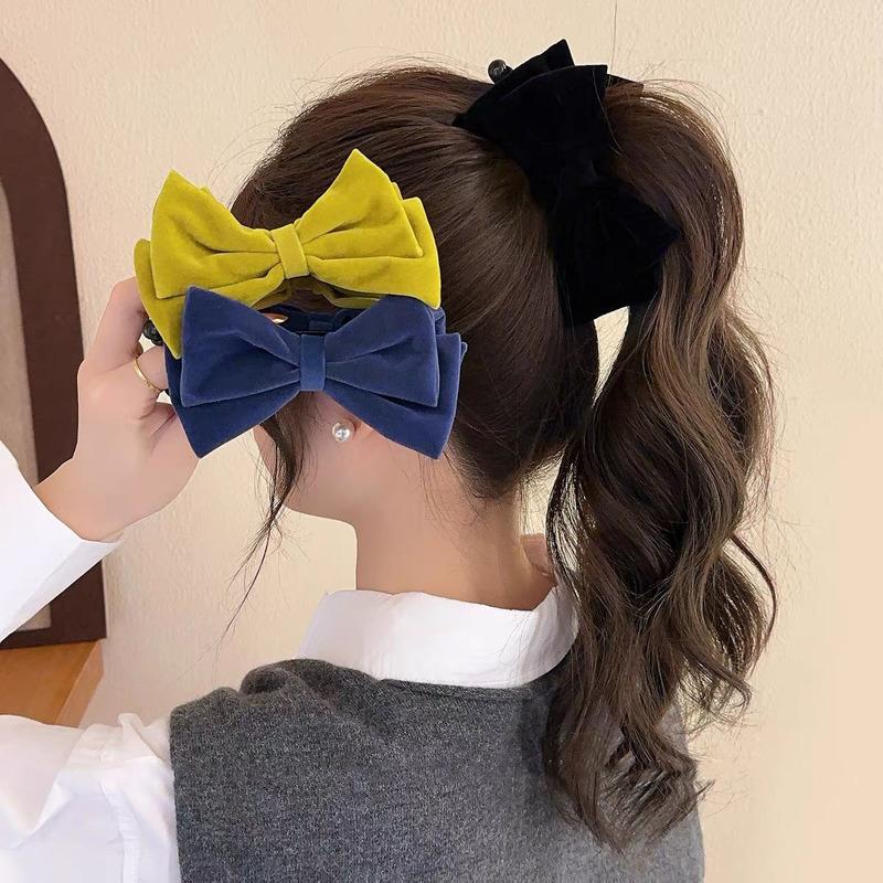 Winter Retro Bow Banana Clip For Women Elegant Velvet Large Ponytail Twist Clip Hairgrip Hairpins Barrettes Hair Accessories