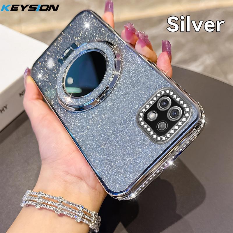 

KEYSION Luxury Glitter Jewelled Magnetic Phone Case for Samsung Galaxy A22 A22S 5G A12 M12 Makeup Mirror Stand Shockproof Cover for Samsung A22S 5G срібний