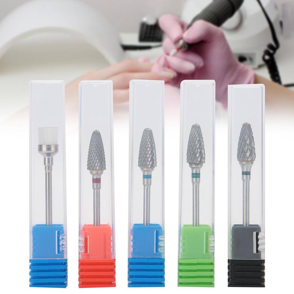 5pcs Tungsten Steel Nail Polishing Grinding Head Nail Drill Bits Dust Brush Manicure Tool Set