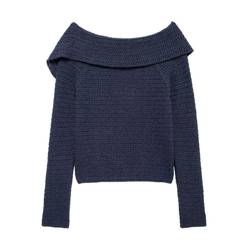 Fashion Style 2024 Autumn New Women's Clothing Asymmetric Design Long Sleeves Diagonal Collar Casual Sweater 3991108