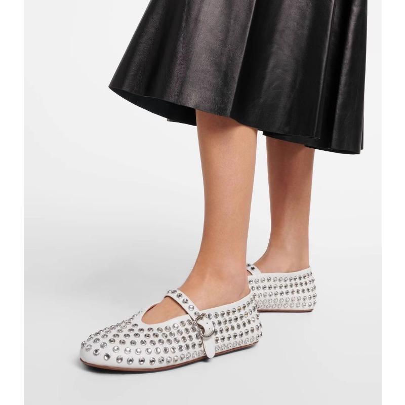 Grote Strass Klinknagel Enkelschoenen voor Dames met Gesp Ronde Neus Platte Ballerina's