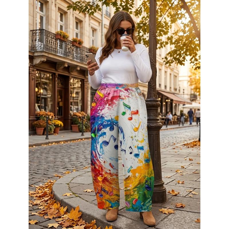 Women's Standard Size Fashion Trendy 3D printing oom Print Wide-Leg Pants,Comfortable and Suitable for All Seasons