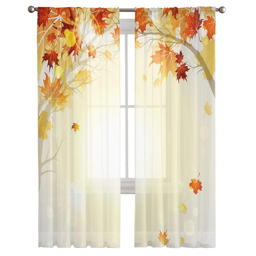 Autumn Beauty Leaves Yellow Sunshine Window Curtains Living Room Tulle Curtains Kitchen Decor Kids Room Curtain Window Treatment