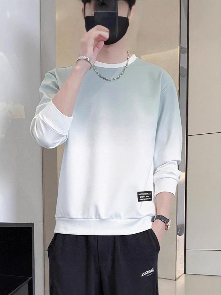 JSEN Gradient Color Men's Round Neck Hoodie - Trendy, Loose, Versatile Top for Spring & Autumn
