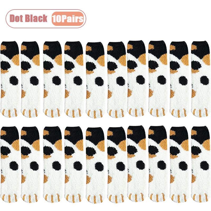 Winter Coral Fleece Socks Mid Calf Cute Cat Paw Design Thickened Warm Sleep Socks for Women Girls Indoor Cold Weather Wear