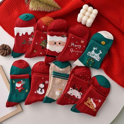 5 Paar Weihnachtssocken Herbst Winter Feuchtigkeitstransportierend Atmungsaktiv Rentier Weihnachtsmann Halbhohe Socken Herren Damen Stretch Sportlich Lässig Crew-Socken