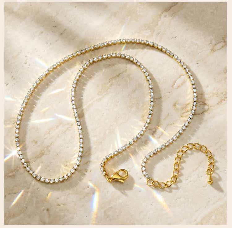 Women's Cubic Zirconia Tennis Necklace, Stainless Steel CZ Chain Crystal Choker Rhinestone Necklace, Luxury Wedding Women Gift
