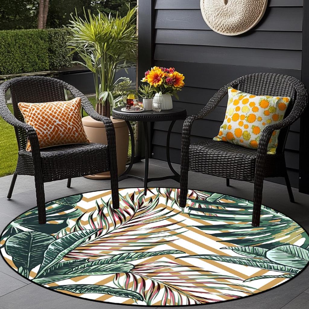 1pc Tropical Leaves Pattern Rug, Round Washable Large Decorative Rug for Living Room/Bedroom/Office/Playroom/Camping