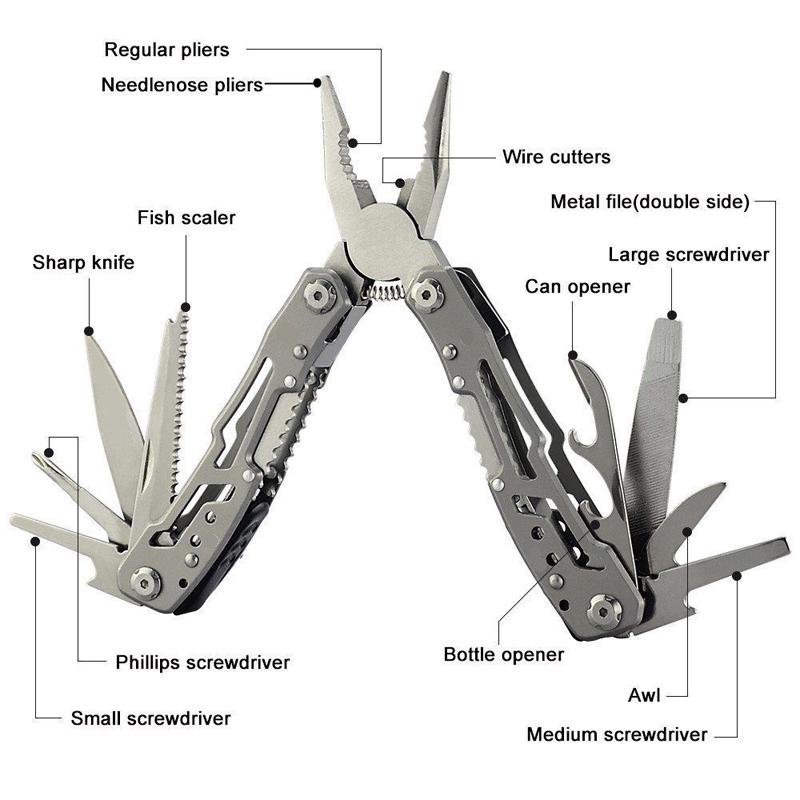 12 IN 1 Multifunction Folding Plier Stainless Steel Outdoor Camping Survival EDC Tool