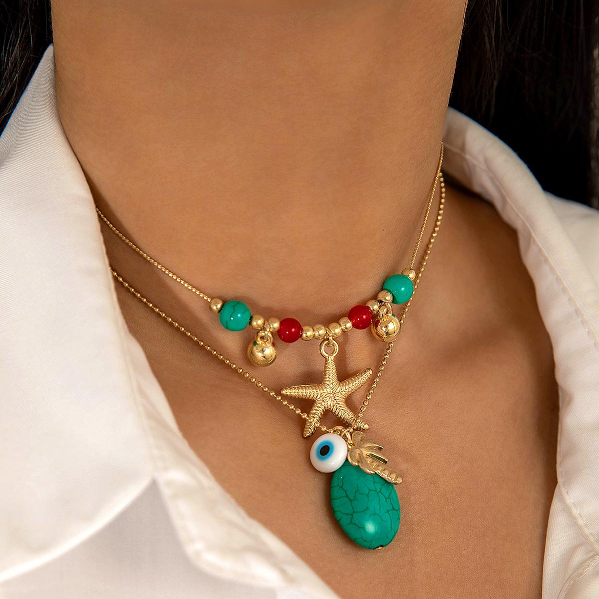 

Трансграничный Океанский Ветер Морская Звезда Имитация Сосны Камень Рисовая Бусина Многослойное Ожерелье Пляжный Ветер Кокосовая Пальма Кулон Глаз Дьявола Ожерелье Женское