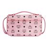 MCM Pink Visetos Leather Flap Top Handle Satchel Crossbody Bag with Gold Hardware for Daily Use