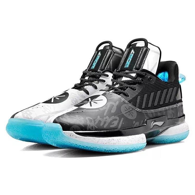 Li Ning WOW 7 Textile, Leather Cushioning Slip Resistant Abrasion Resistant Low Top Basketball Shoes Men's Black White ABAN079-5