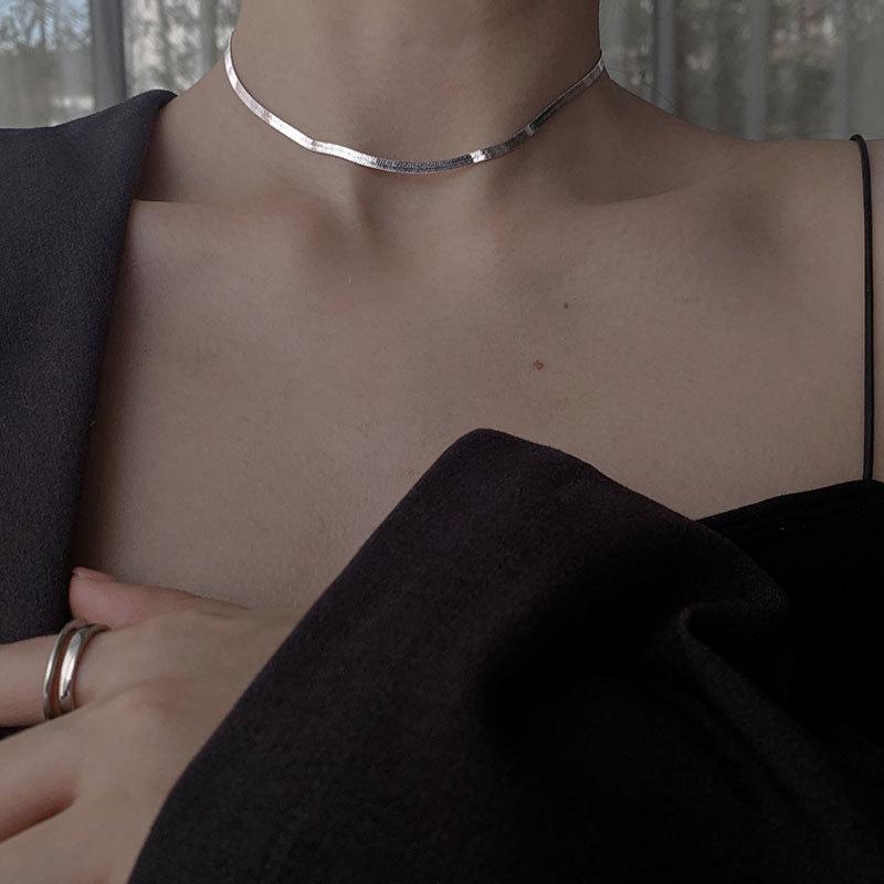 925 Sterling Silver Custom Silver Snake Bone Chain Necklace Women Temperament Clavicle Chain Simple Choker Trendy Accessories