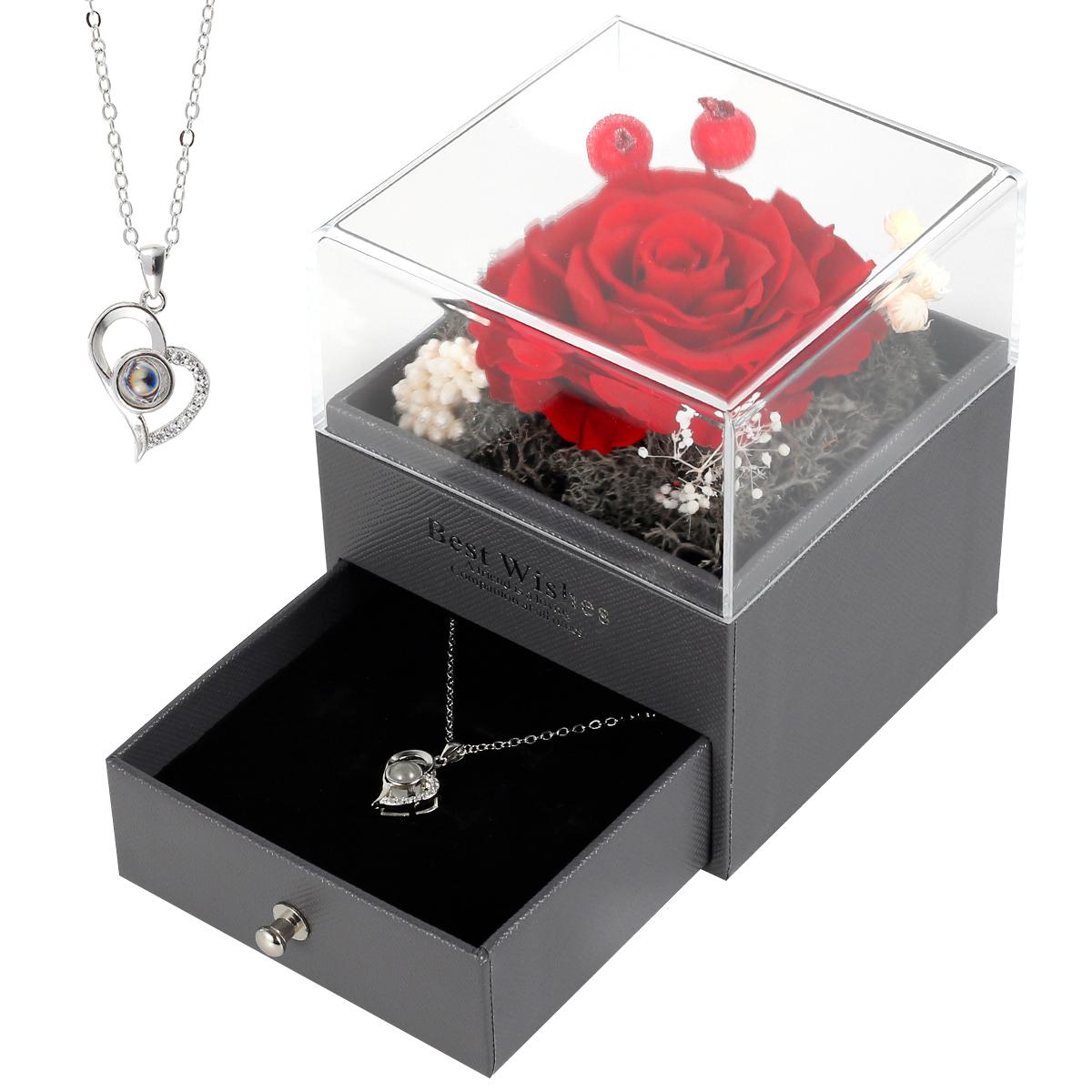 

Behogar Eternal Flower Soap Rose Jewelry Box with Heart Necklace Romantic Surprise Gift for Wife Girlfriend on Valentine Day 1 Pcs светло-зеленый