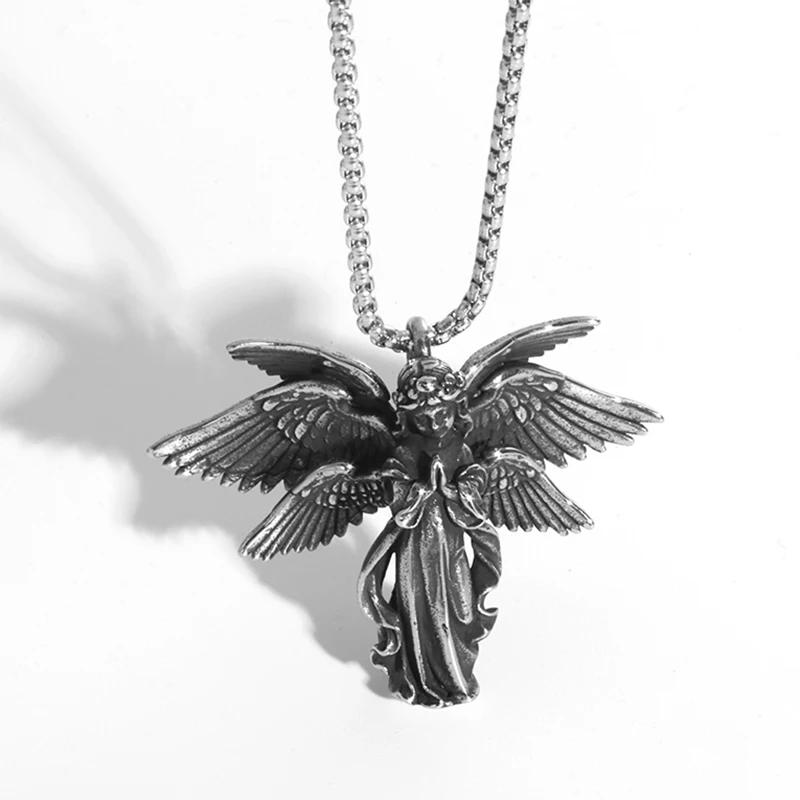 Classic Punk Mechanical Angel Warrior Pendant Necklace Men\\\\'s High Quality Metal Rock Biker Jewelry
