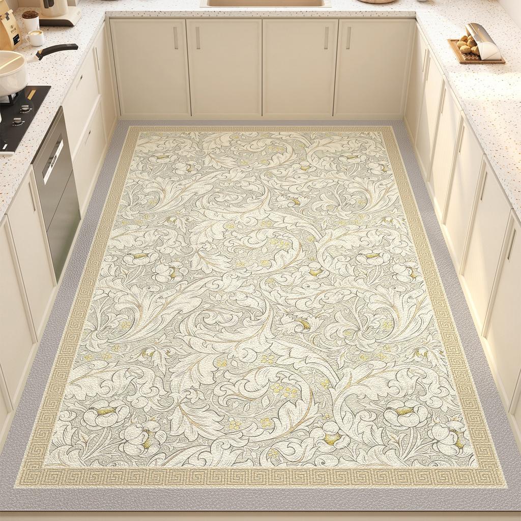 Kitchen Floor Mat Floral Plant Style Pvc Leather Non-slip Carpet Waterproof Oil-proof Foot Mats Large Area Home Decoration Rug