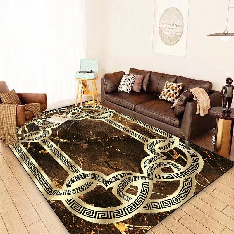 European Black Golden Marble Carpets Living Room Luxury Home Decoration Washable Rugs Bedroom Lounge Sofa Non-slip Floor Mats