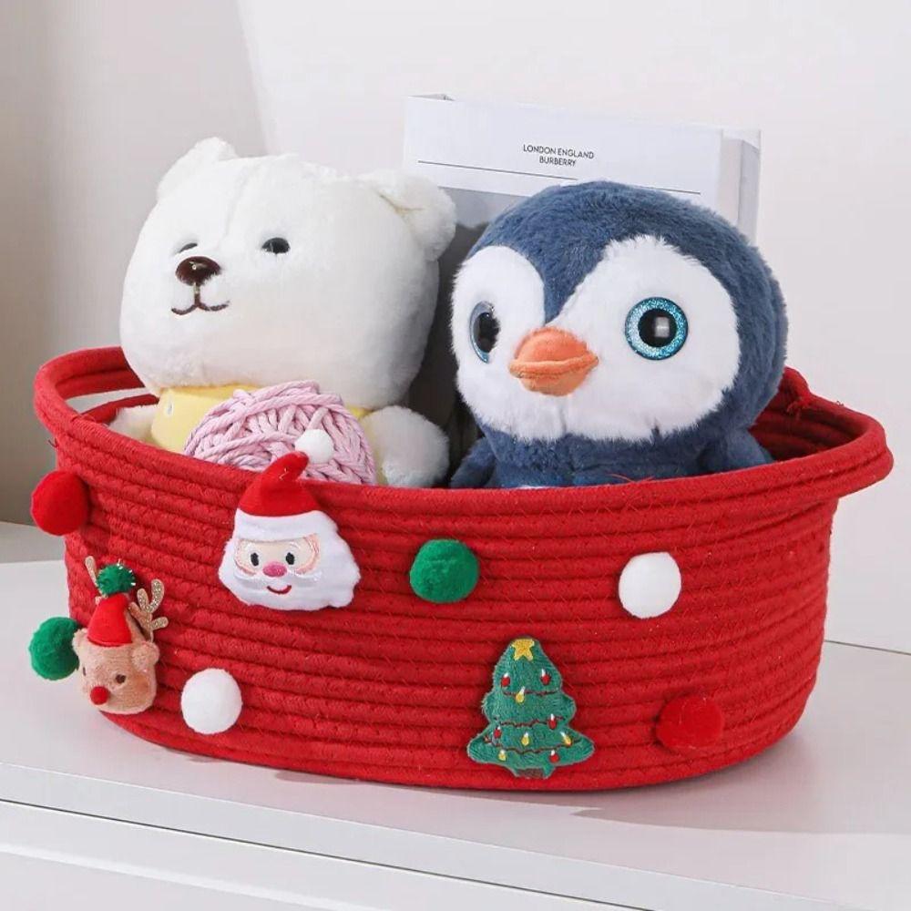 New HIgh Quality Large Capacity Christmas Gift Basket Cartoon Green Red Gift Storage Basket Simple Cotton Rope Candy Basket