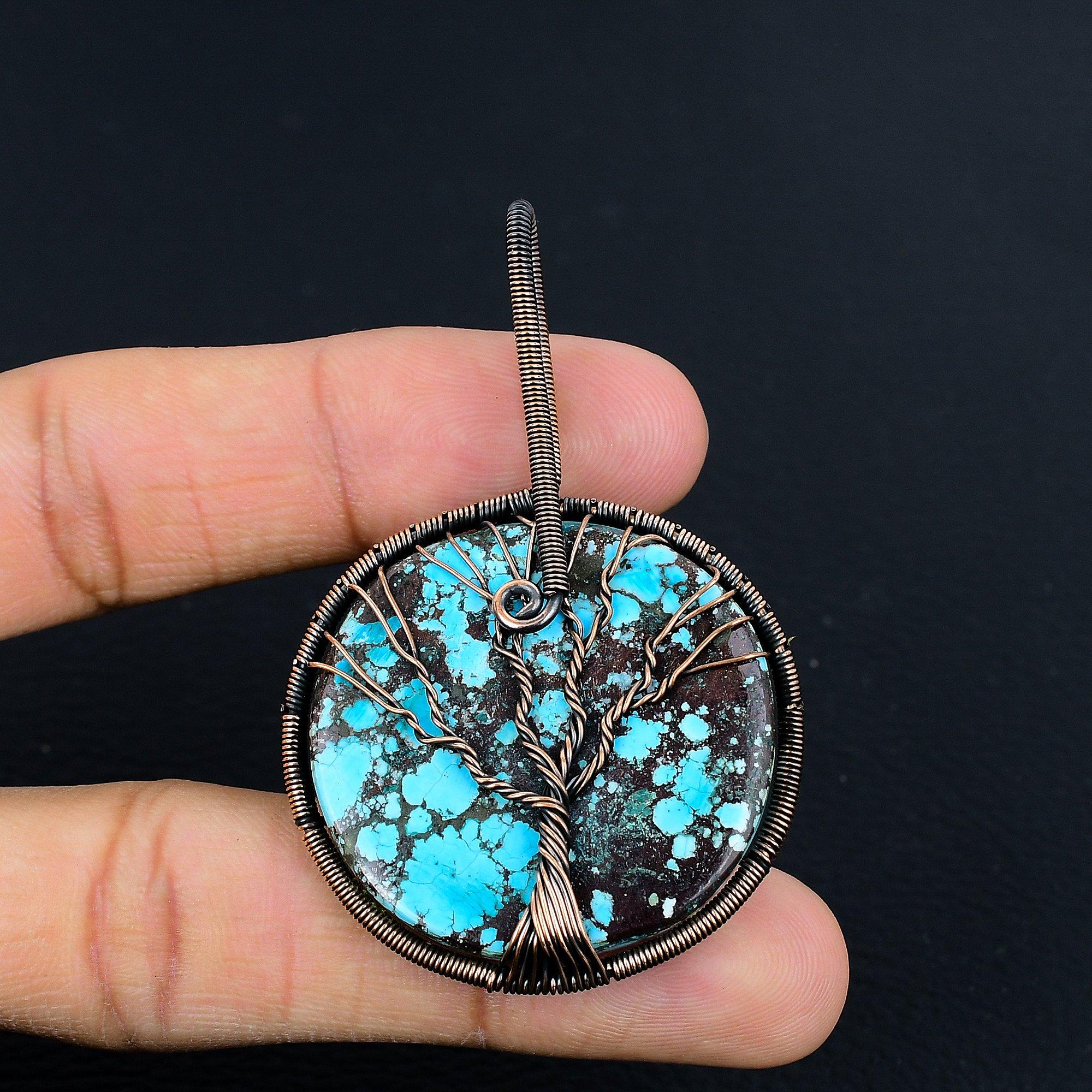 

Подвеска из тибетской бирюзы, ювелирное изделие из драгоценного камня, обернутое медной проволокой 999 пробы, подвеска ручной работы, на День благодарения 2.55 Inches