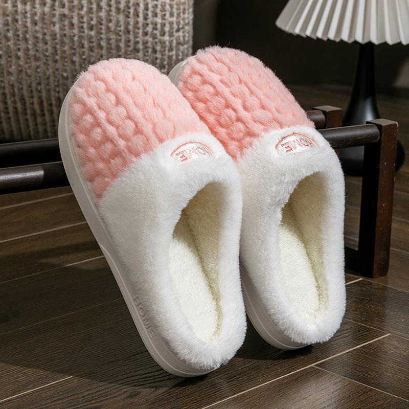 Double Color Wheat Ear Cotton Slippers with Anti Slip Thick Sole for Couples, Autumn and Winter Slippers