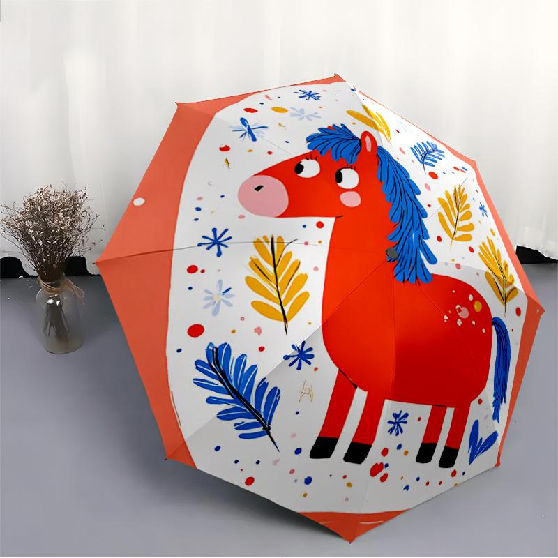 1pc Horse Illustration Umbrella That Opens  Closes Automatically  Perfect Gift with a Convenient Folding Mechanism 74