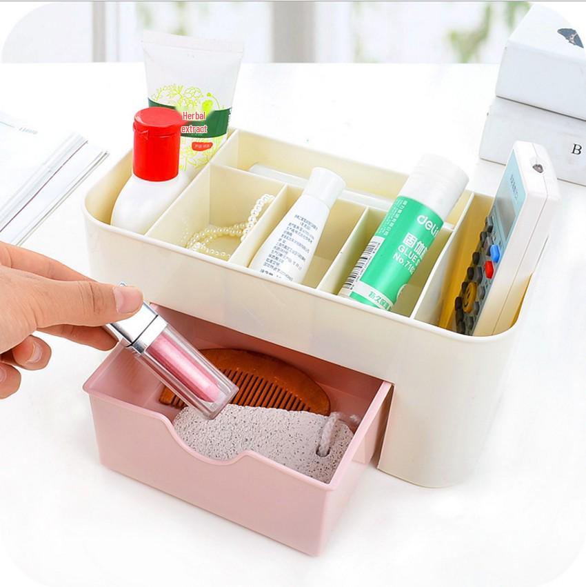 Jewelry & Cosmetics Desk Organizer: Plastic Drawer for Skincare, Brushes, & Lipsticks