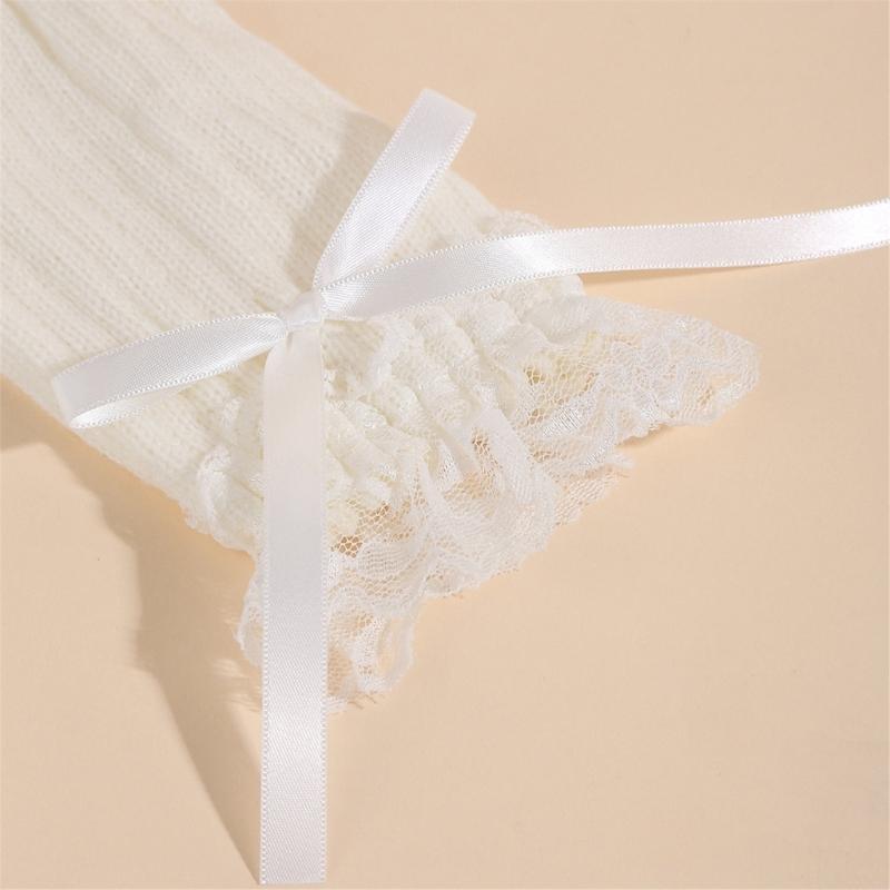 Elegant Lace Bows Stacked Arm Sleeves Breathable Acrylic Arm Warmers for Comfort and Warm in Winter Outdoor Activities