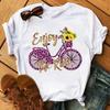 Bicycle Flower Print Tshirt Short Sleeve Round Neck Womens Dress Tops Graphic T Shirts Aesthetic Aesthetic Clothes Kawaii