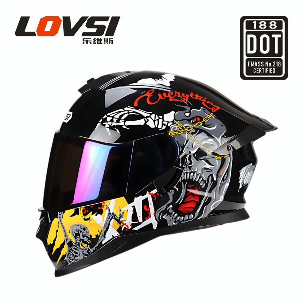 Men's and Women's Double Lenses Big Tail Motorcycle Riding Winter Cool Personality Full Helmet