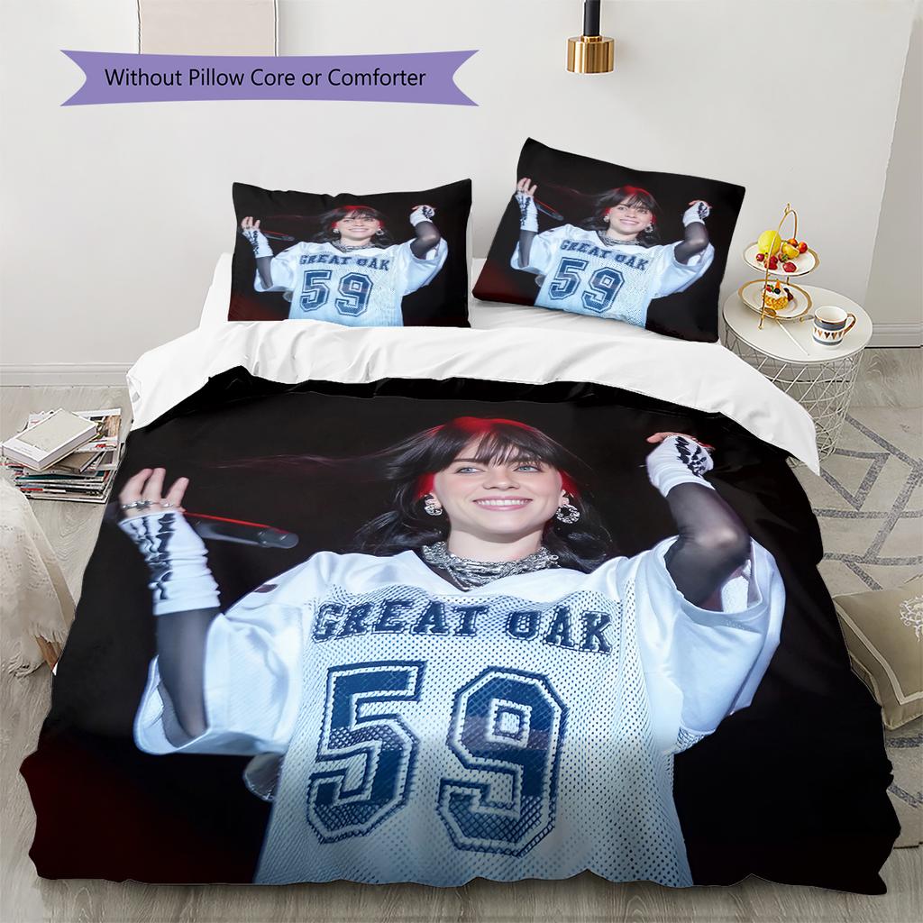 Billie Eilish Pattern Bedding,Quilt Set Quilt Cover Pillowcase Home Birthday Gift (1 * Duvet Cover + 2 * Pillowcase, Without Core)