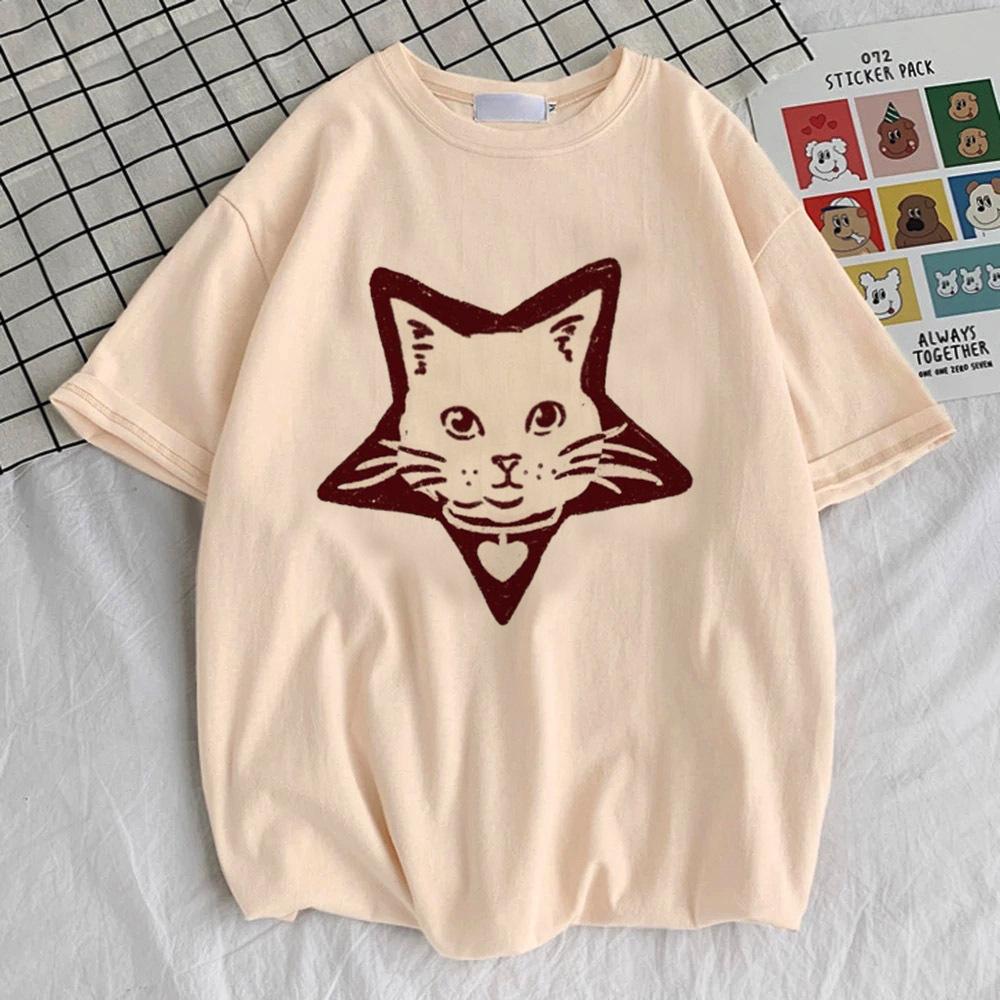 

Japanese Grunge Cat tshirt harajuku Grunge Psychedelic Vintage anime tshirt Pastel korean clothes streetwear 2000s Retro women S