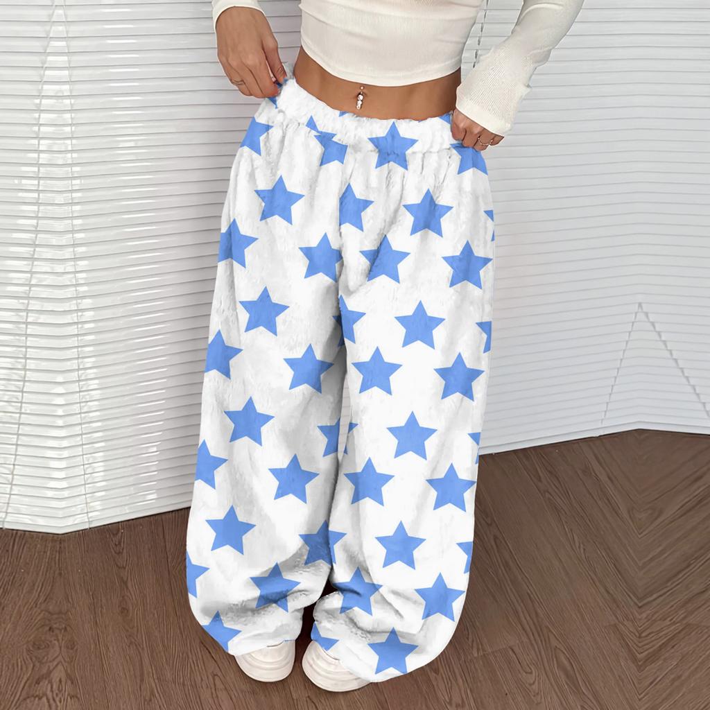 Women's Casual And Fashionable Printed Elastic Waist Loose Wide Leg Pants