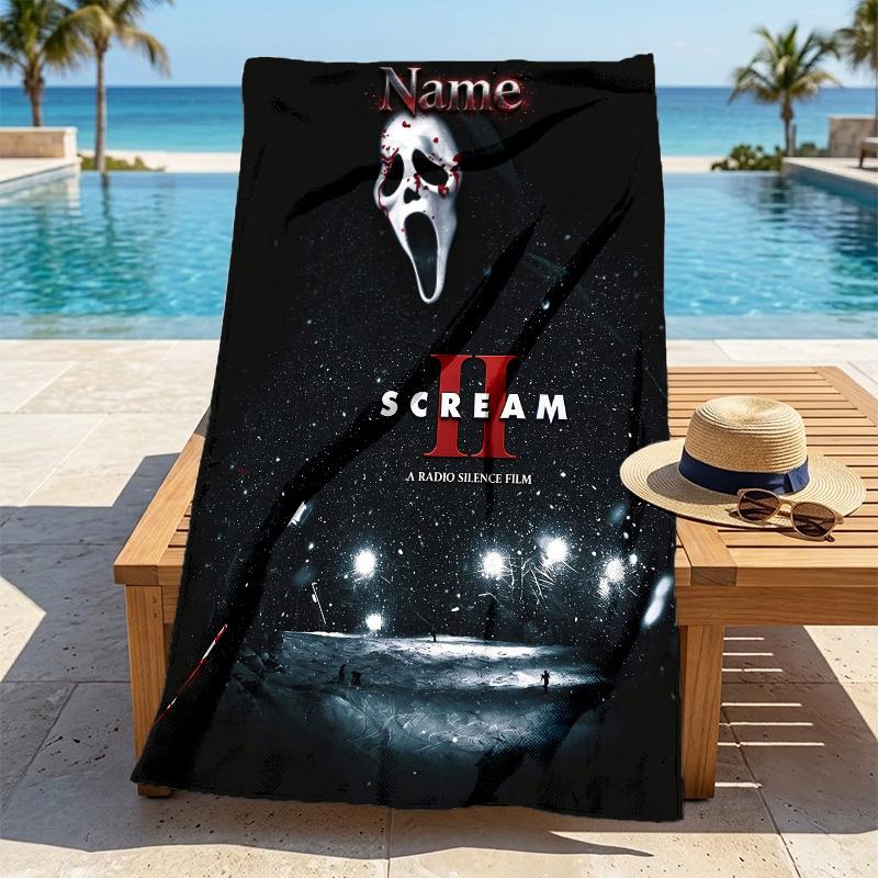 Custom Name Scream Movie Stylish Digital Printing Beach Towel Quick‑Drying Absorbent Blanket for Beach Pool Gym Travel