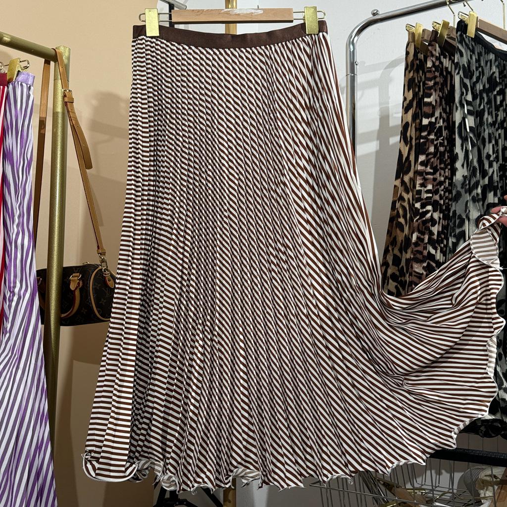 Multicolor Korean Style Chiffon High Waist Pleated Polka Dot Midi Skirt