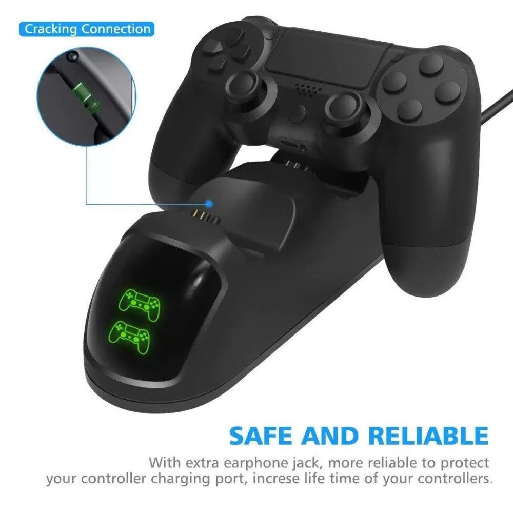 Base Carregadora para Controle de PS4/PS4 Slim/PS4 Pro, Base de Carregamento Rápido para Joystick Duplo USB, Suporte Carregador, Carregador de Gamepad com Indicador