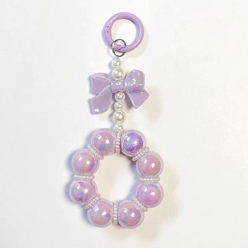 Korean Bow Pearl Pendant For Iphone Girl Phone Key Chain Jewelry Gifts Charm Hanging Cord Bracelet Lanyard Colorful Bead Chain