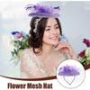 FRCOLOR Purple Mesh Decorative Hat with Floral Accent, Bridal Hair Accessory, Wedding Headpiece for Women, Special Occasion Headdress for Tea Parties