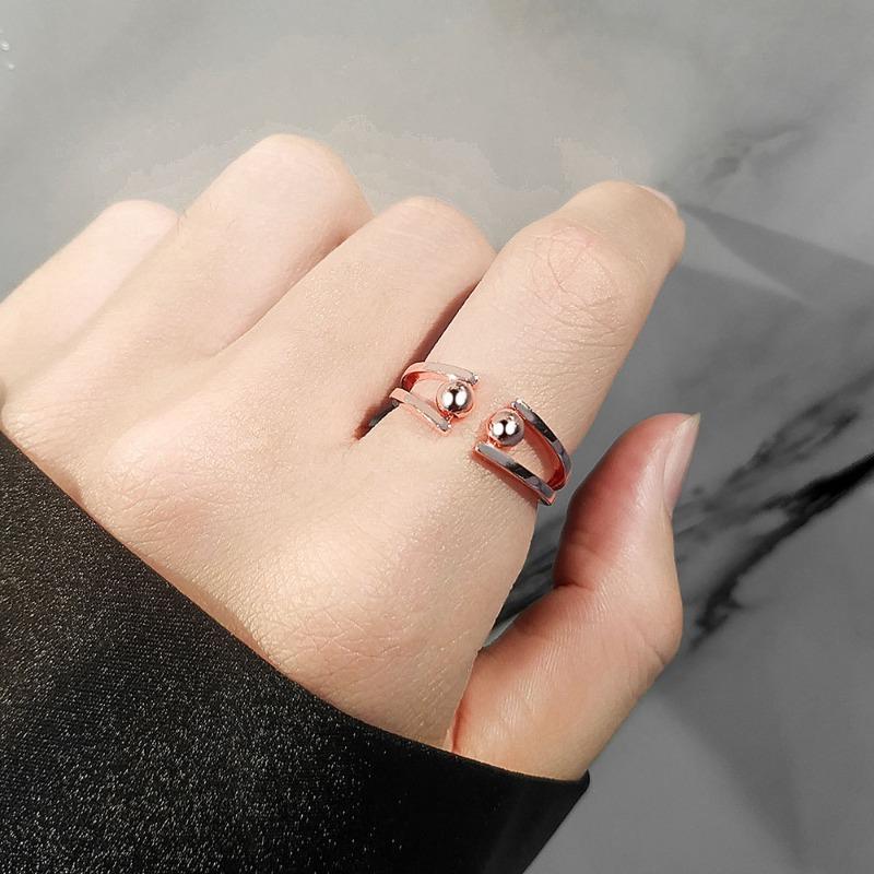 Meier Silver-plated Anti-fidget Ring, Open Adjustable Beaded Ring, Women's Finger Spinner Ring