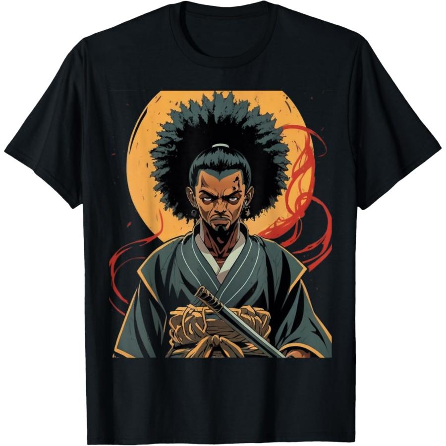 

Afro American Samurai Anime Cartoon japanese bushido warrior T-Shirt XXXXXL чорний