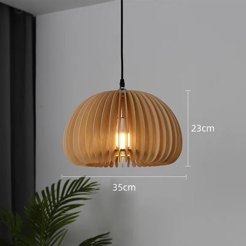 Japanese Style Simple Pumpkin Linden Wood Light Bar Balcony Bedroom Dining Room Chandelier Lamps E27AC110V 220V