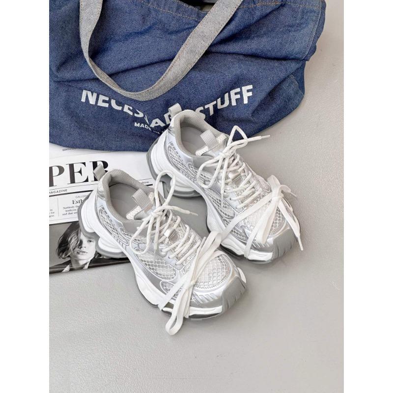 

Dad shoes women s summer new hollow breathable thick-soled mesh shoes fashion color matching casual sports shoes trend 35 серебряный