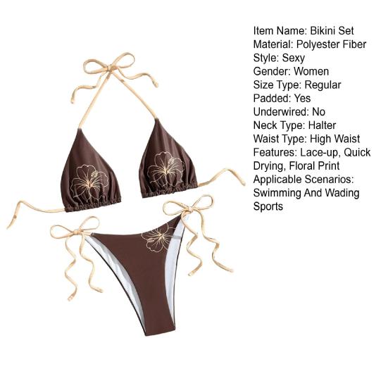 2Pcs/Set Women Bikini Set Adjustable Halter Strap Bikini Bra Bow Tie Swimming Briefs Set Summer Vacation Party Swimwear