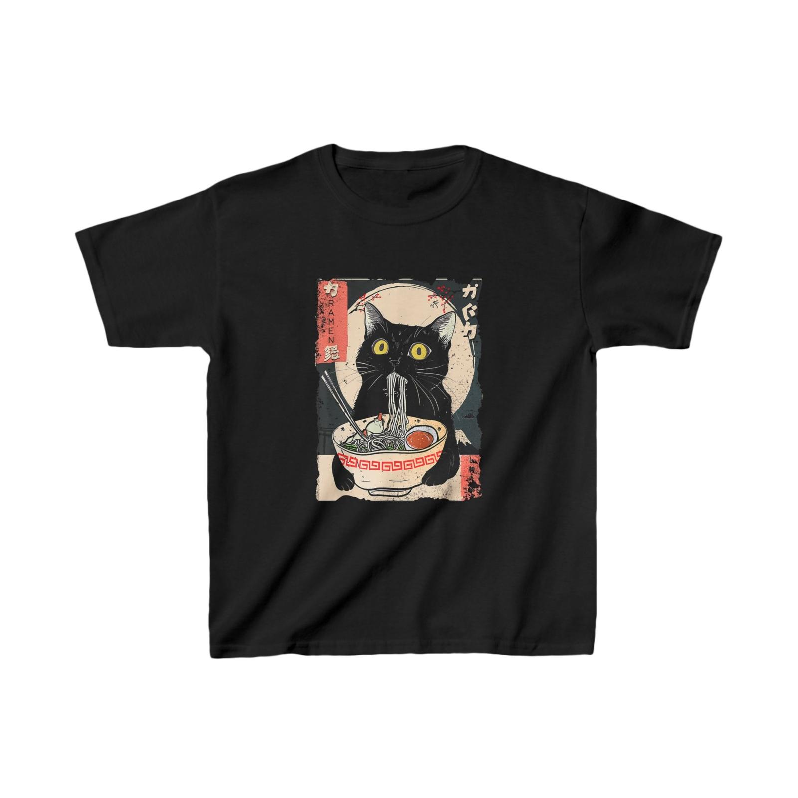 Youth Short Sleeve Tee Kawaii Cat Eating Ramen Noodles Funny Anime GifT-shirt XXXXL