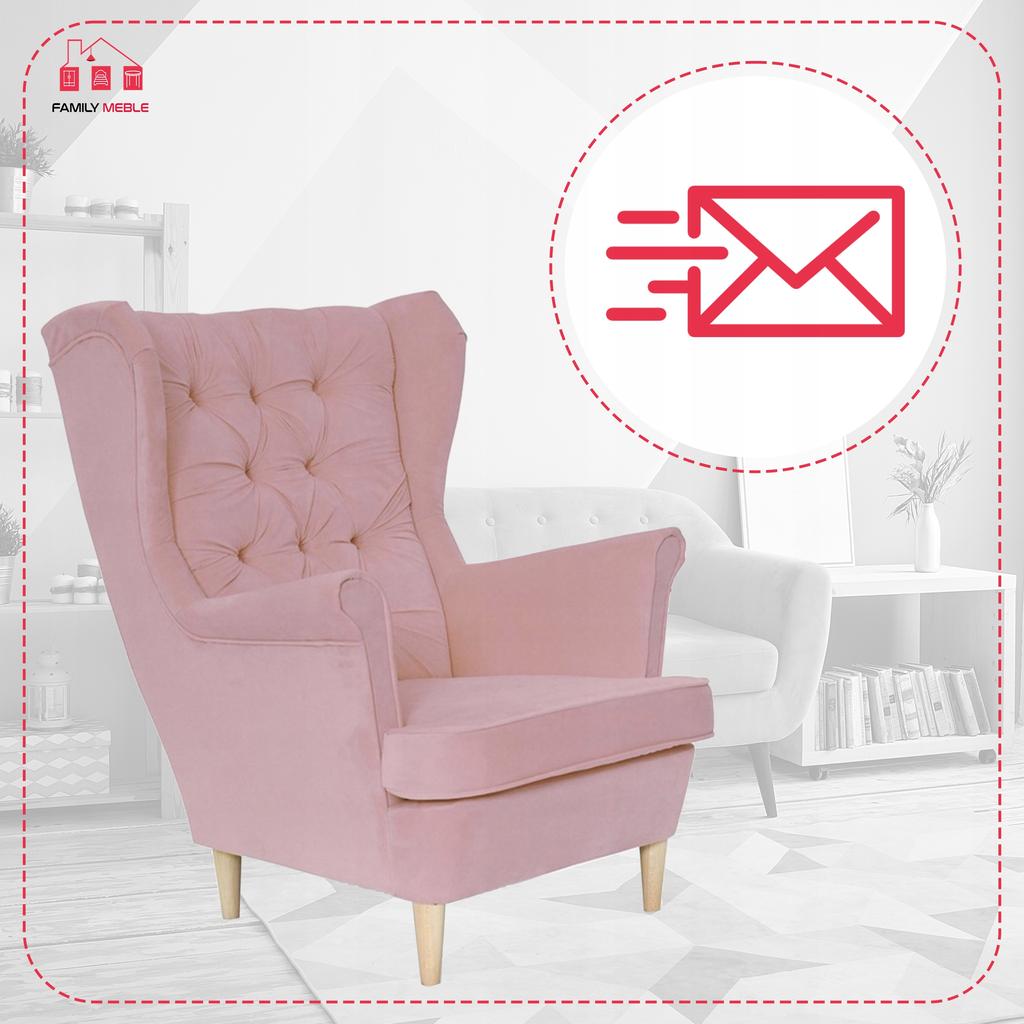 Fotel uszak Gaja skandynawski Family Meble pudrowy różowy jasny wygod
