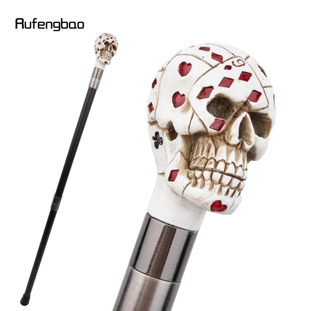 White Resin Skull Poker Head Walking Cane Fashion Decorative Steel Stick Gentleman Elegant Cosplay Cane Knob Crosier 94cm