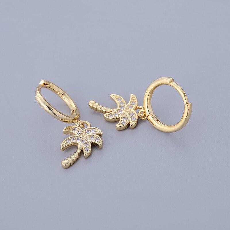 925 Sterling Silver Pave Zircon Coconut Tree Hoop Earrings Female Golden  Selling Korean Jewelry