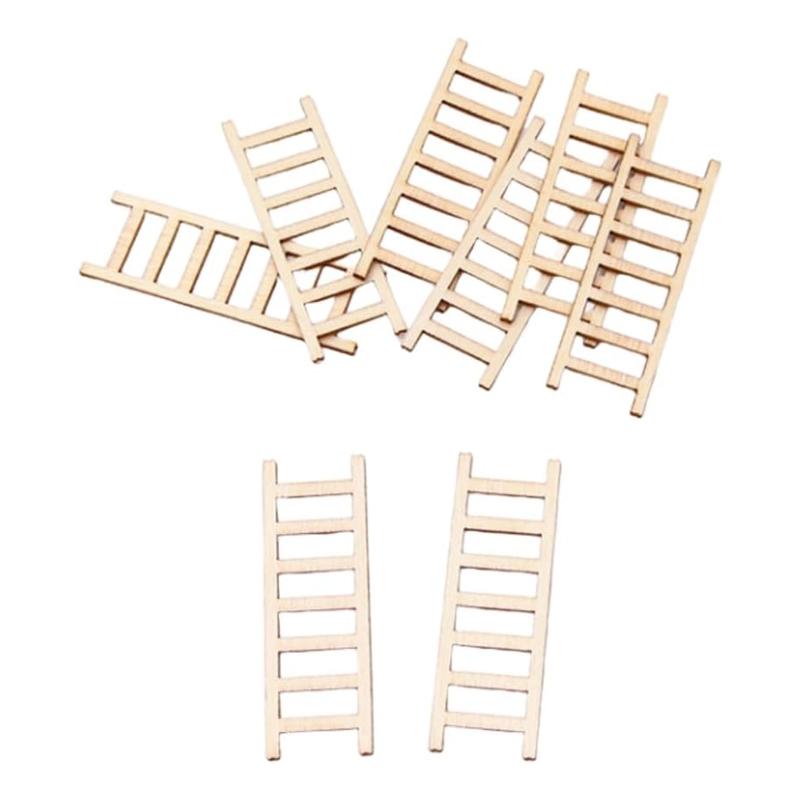 10pcs/lot Mini Wooden Step Ladders, Blank Fairy Garden Ladder Dollhouse Ornament for DIY Craft Art Supplies Painting Home Decor
