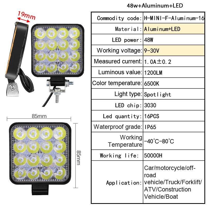 48w/126w Truck Off-road Suv Car Headlights Night Driving Lights Fog Lights 12v/9-30v Led Work Lights Square Spotlights/floodligh