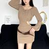 Summer New Solid Color Fashionable Off-Shoulder Low Neck Sexy Hollow Out Dress Women's Clothing